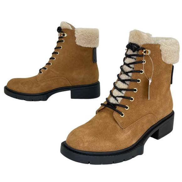 Coach Lorimer Suede Sheep Fur Trim Womens Ankle Boots in Tan - Picture 8 of 16